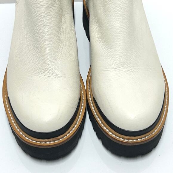 Marc Fisher LTD ilora Ivory Chelsea Boots Women 6M Pebble Leather PullOn 2" Heel - Picture 3 of 11
